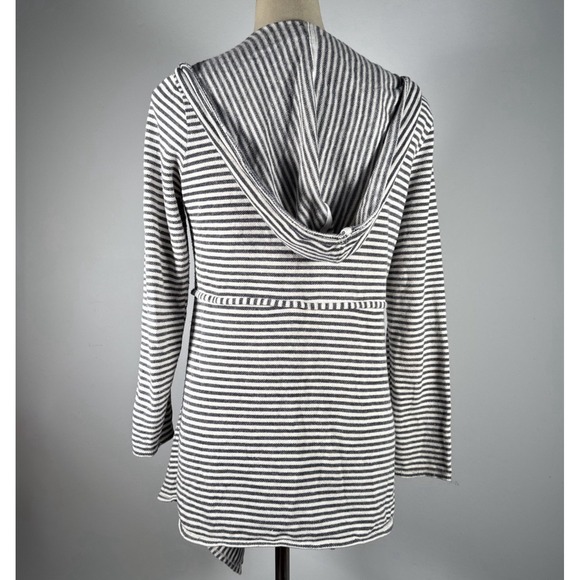 Max Studio Weekend Striped‎ Hooded Cardigan M Beachy Nautical Coastal Boho Wrap - Picture 5 of 7